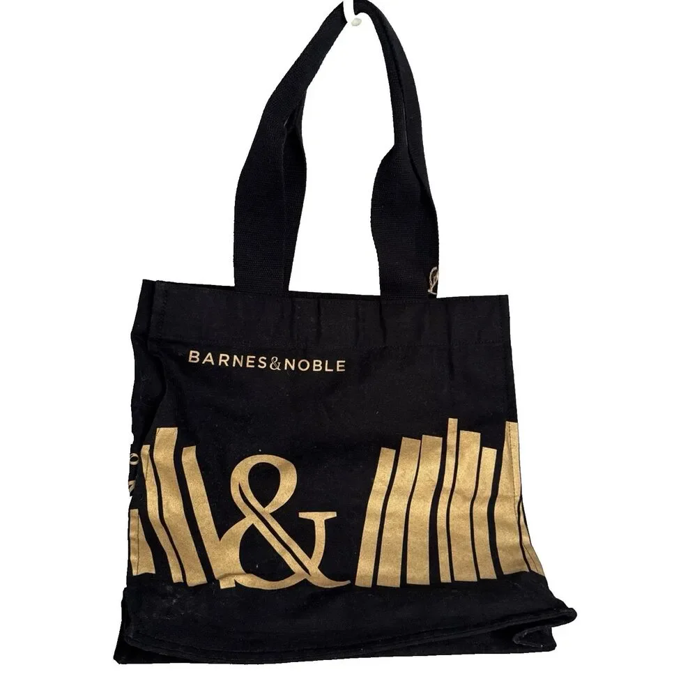 Barnes & Noble Black & Gold Tote Bag Organic Cotton Reusable NEW 15
